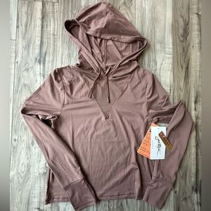 NWT X by Gottex Peach Skin Collection Stretchy Hoodie Mesh Detail Clay Size Sm